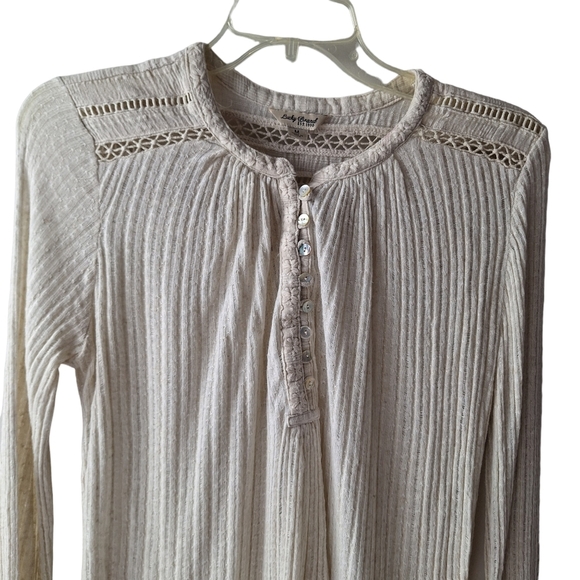 Lucky Brand Size Medium Beige Long Sleeve Textured Henley‎ Pullover Top - Picture 5 of 13